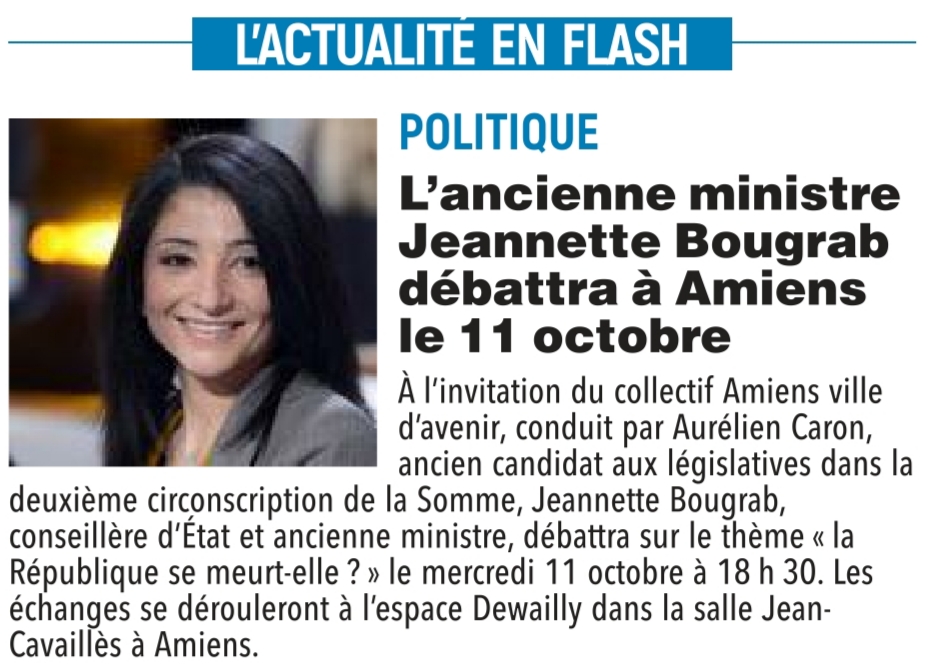 Notre 2ème débat d’avenir avec Jeannette Bougrab annoncé dans le Courrier picard !