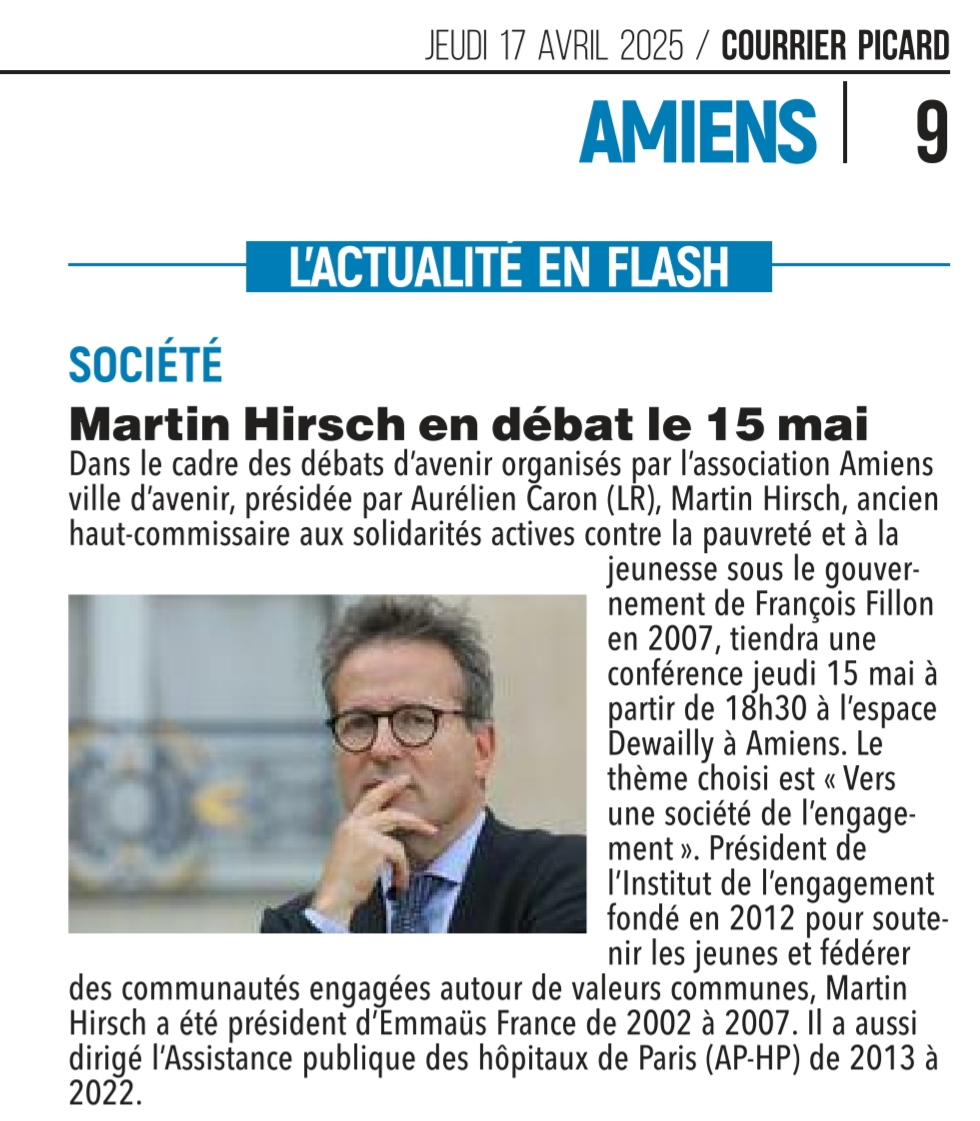 Dans le Courrier Picard : Martin Hirsch en débat le 15 mai